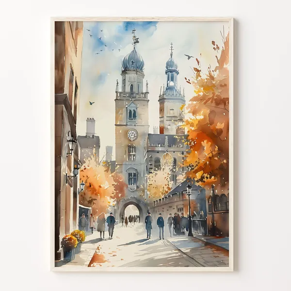 Cambridge Watercolor Painting, United Kingdom Art Print