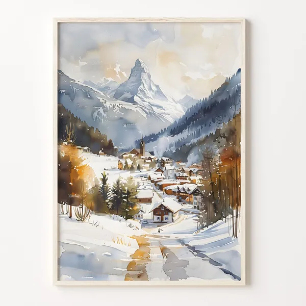 Zermatt Watercolor Travel Poster, Switzerland Art Print