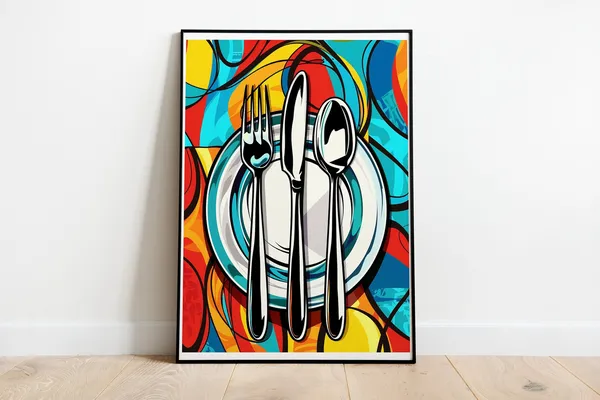 Fork and Spoon Comic-Style Kitchen Art Print