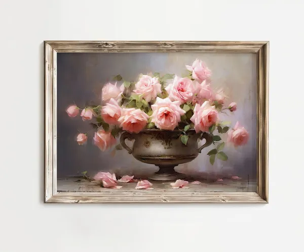 Floral Still Life Pink Roses Botanical Poster