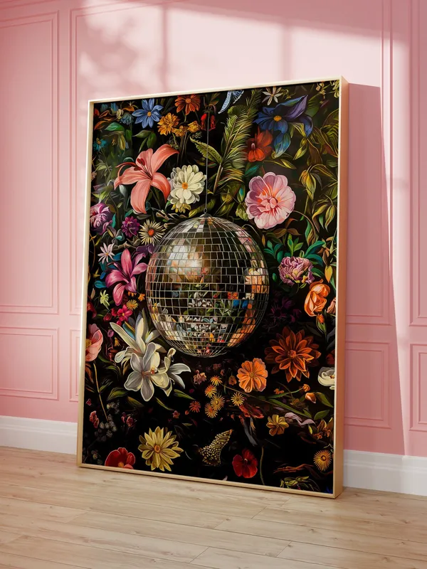 Disco Ball Botanical - Maximalist Dopamine Art