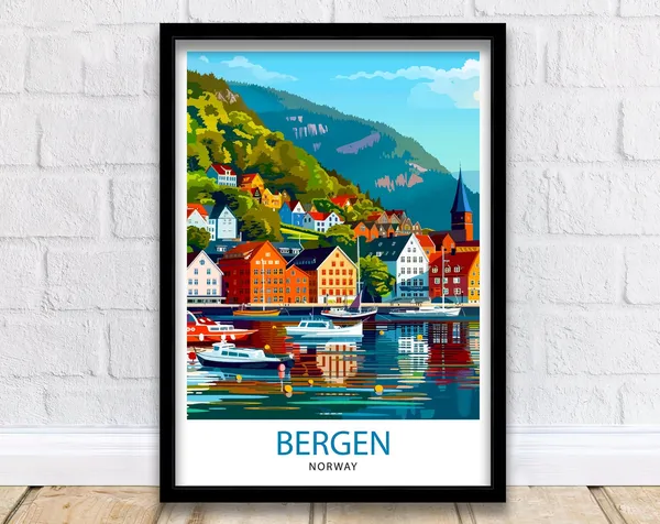 Bergen Norway Travel Poster, Norway Wall Decor