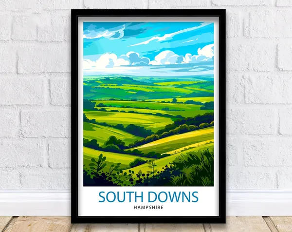 South Downs England Travel Poster, British Landscape
