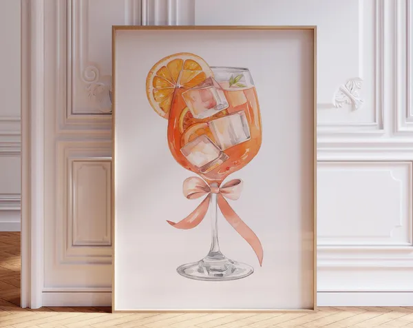 Aperol Spritz Coquette Bow Cocktail Art Print