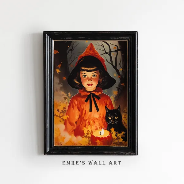Vintage Little Witch Halloween Poster, Retro Decor