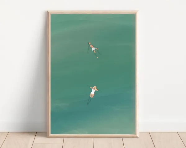 Floating Pool Couple Summer Wall Art Poster