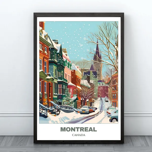 Montreal Snowly Travel Poster, Canada Cityscape Print