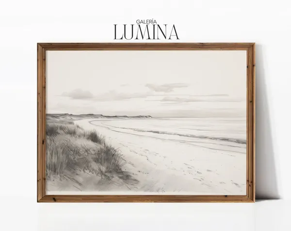 Vintage Beach Landscape Sketch, Coastal Art Print