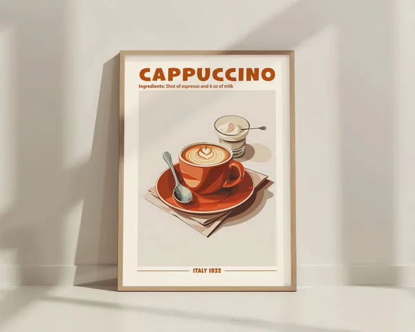 Retro Cappuccino Coffee Print, Kitchen Bar Decor