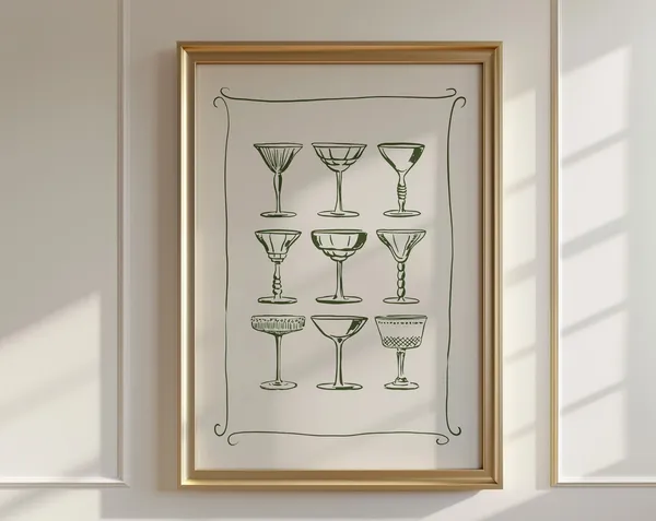 Cocktail Glasses Poster, Mid-Century Modern Art Print