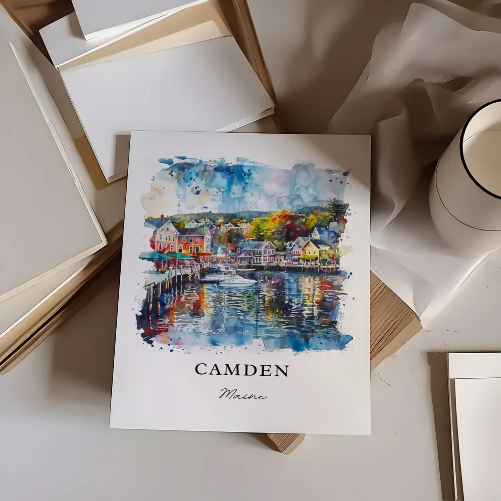 Camden Maine Travel Poster, Penobscot Bay Watercolor - Image 6