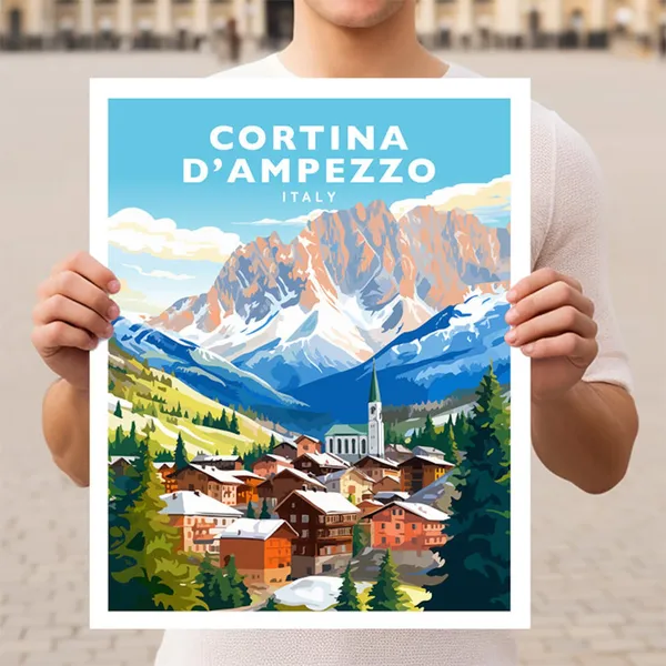 Cortina d'Ampezzo Italy Travel Poster, Alpine View