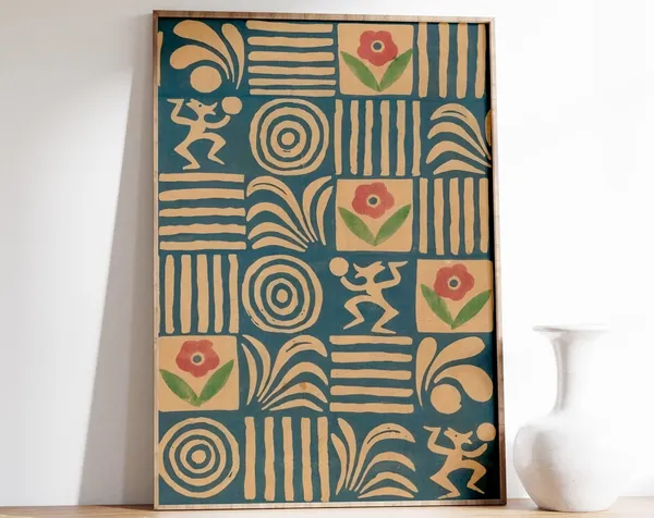 Vintage Textile Pattern Poster, Abstract Wall Art