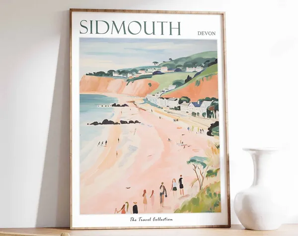 Sidmouth Travel Poster, Devon Coastal Wall Art Print