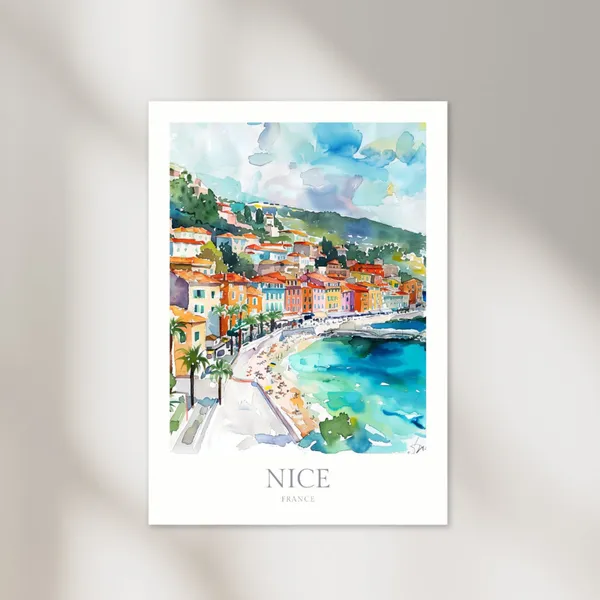 Nice France Watercolor Poster, French Riviera Travel Poster
