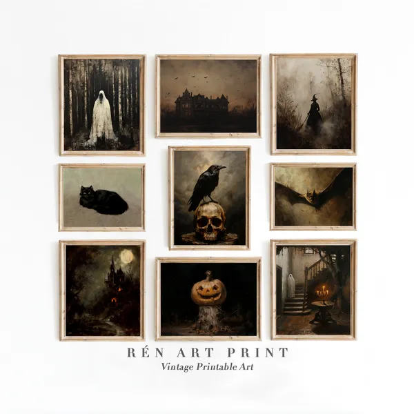 Vintage Halloween Art Print, Gothic Moody Decor