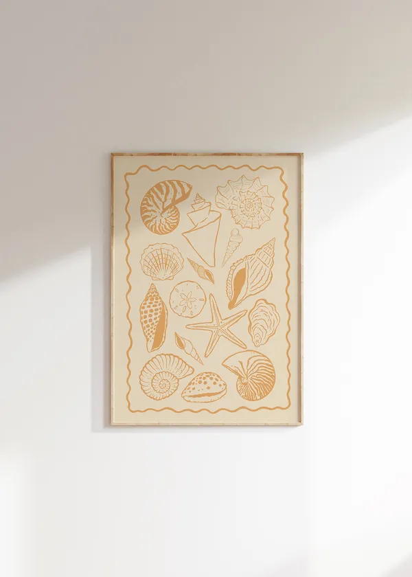 Seashells Art Print, Boho Coastal Line Art