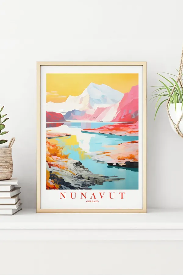 Nunavut Retro Travel Poster, Arctic Mountain Landscape
