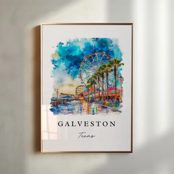 Galveston TX Travel Poster, Custom Text Art Print