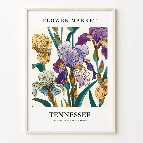 Tennessee State Flower Iris Art Print, Neutral Botanical