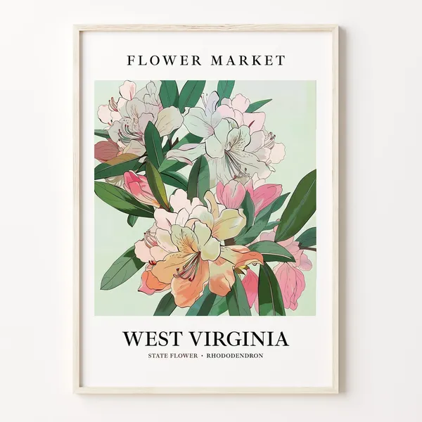 West Virginia Rhododendron Botanical Art Print