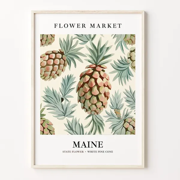 Maine State Flower White Pine Cone, Botanical Art Print