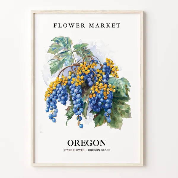 Oregon Grape Art Print, 1960s Botanical Decor
