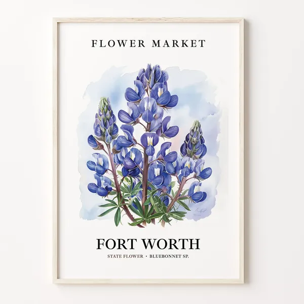 Fort Worth Texas Flower Market Art Print, Bluebonnet