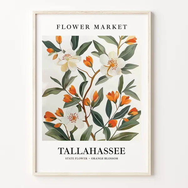 Tallahassee Florida Flower Market Art Print, Botanical Pastel