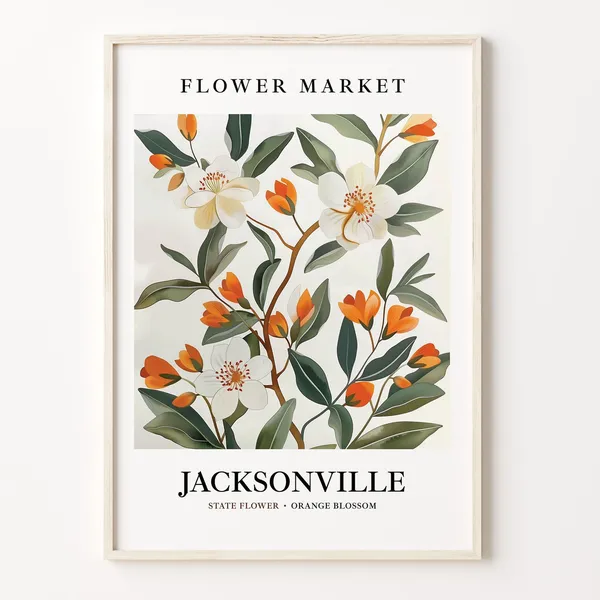 Jacksonville Florida Flower Market Art Print, Botanical