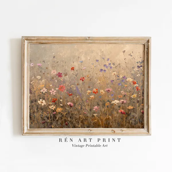 Vintage Wildflower Art Print, Farmhouse Floral Field