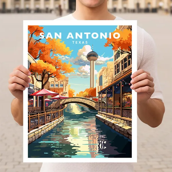 San Antonio Texas Travel Poster, USA Landmark Print