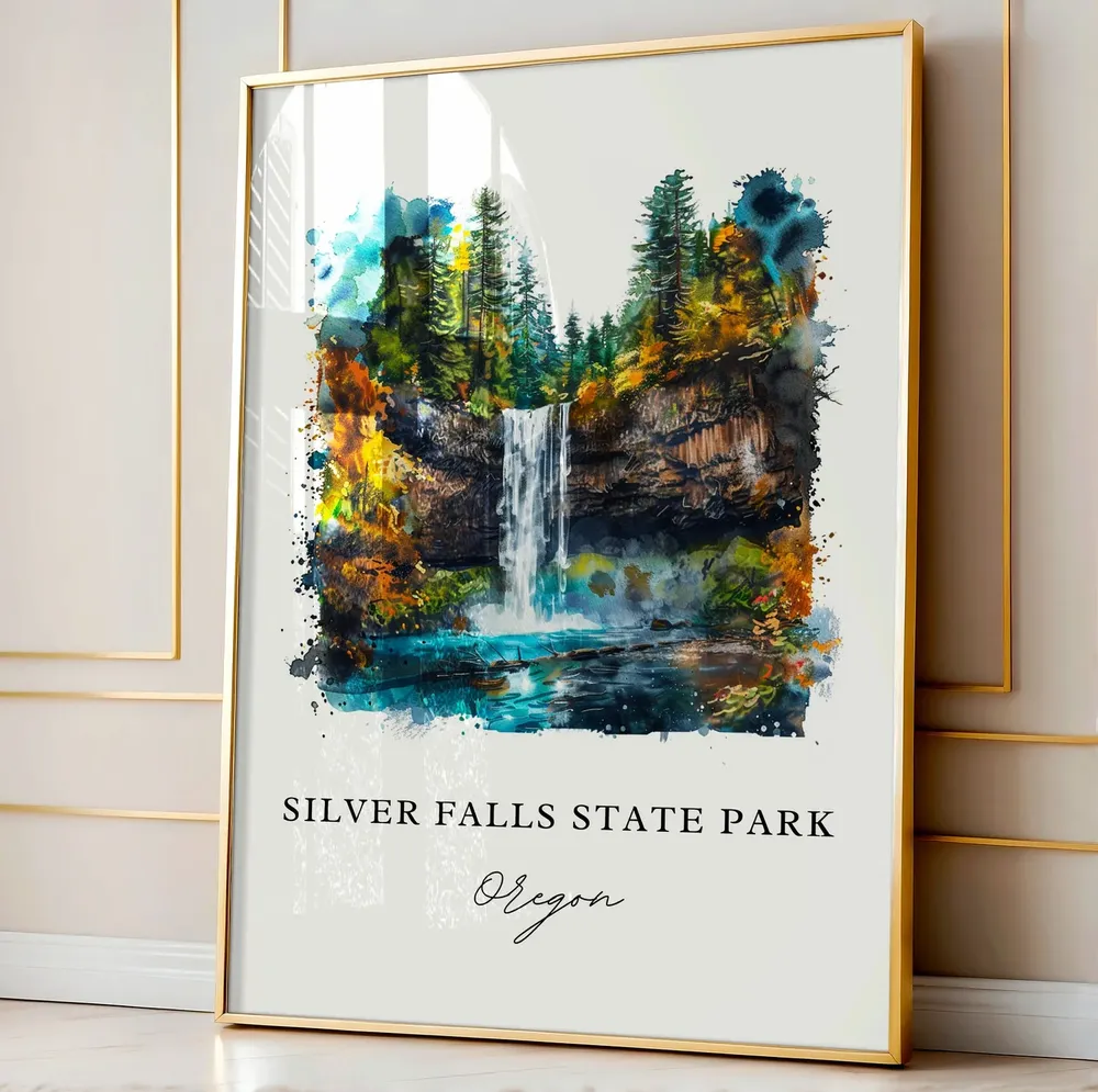 Silver Falls State Park Watercolor Travel Poster - Image 4