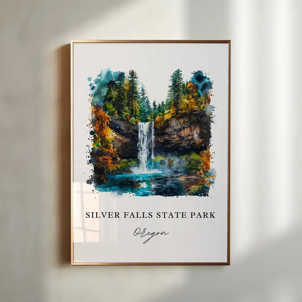 Silver Falls State Park Watercolor Travel Poster