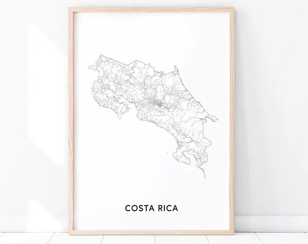 Costa Rica Map Print, Black White Modern Poster