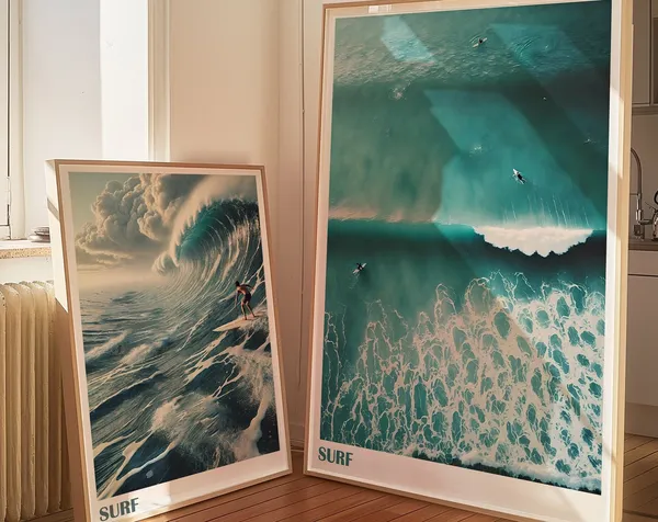 Surf Wall Art Set of 2 Prints, Blue Coastal Poster