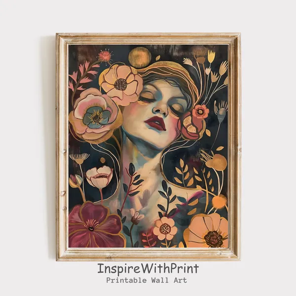 Boho Woman Portrait With Flower Art Print