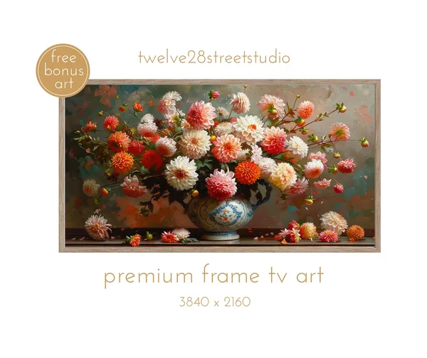 Vintage Dahlias Still Life, Cottage Core Art Print