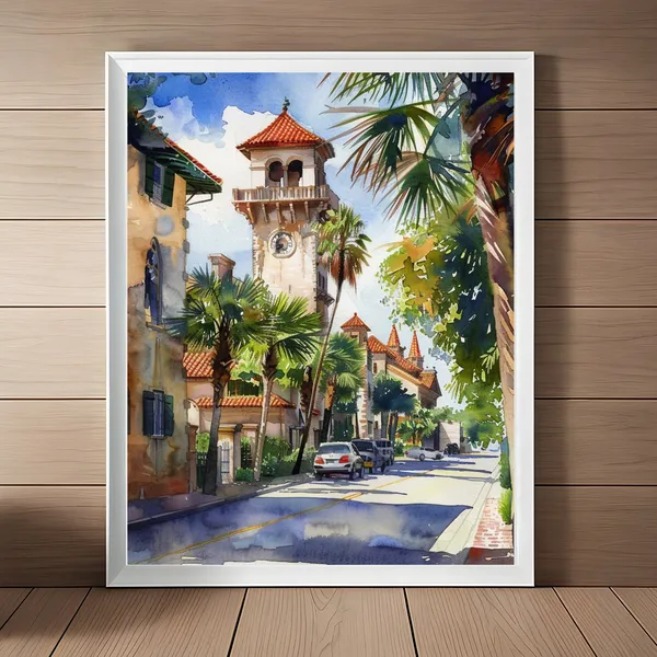 St Augustine Watercolor Travel Art Print, North Florida
