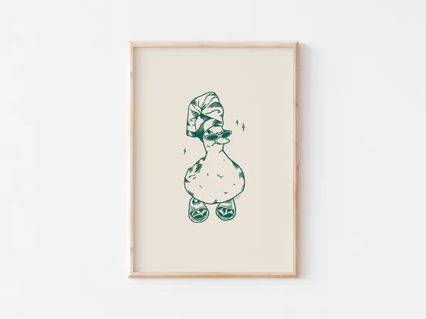 Cool Duck In Slippers Vintage Bathroom Art Print