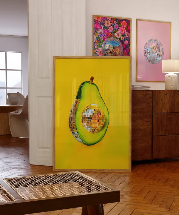 Avocado Disco Ball - Maximalist Dopamine Art