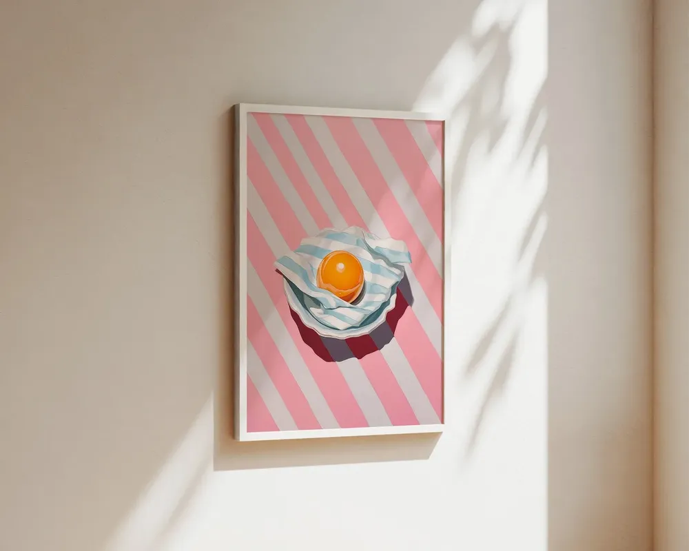 Pink Striped Egg Kitchen Wall Art Print - Image 2