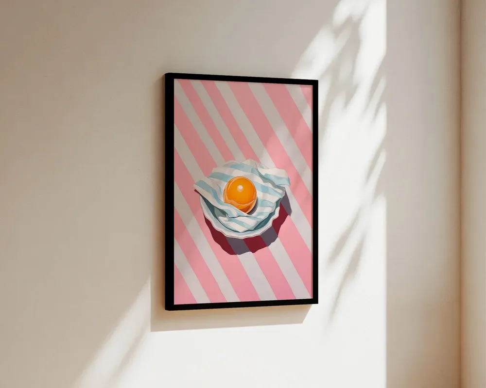Pink Striped Egg Kitchen Wall Art Print - Image 3