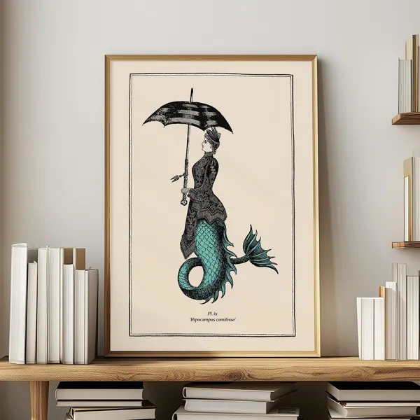 Vintage Surreal Seahorse Gothic Art Print