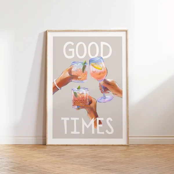 Cheers Poster, Neutral Kitchen Bar Cart Decor