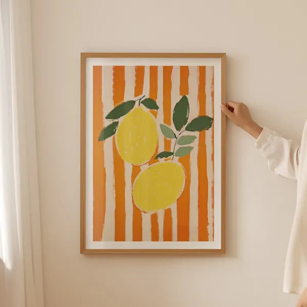 Lemons and Stripes Art Print, Kitchen Decor
