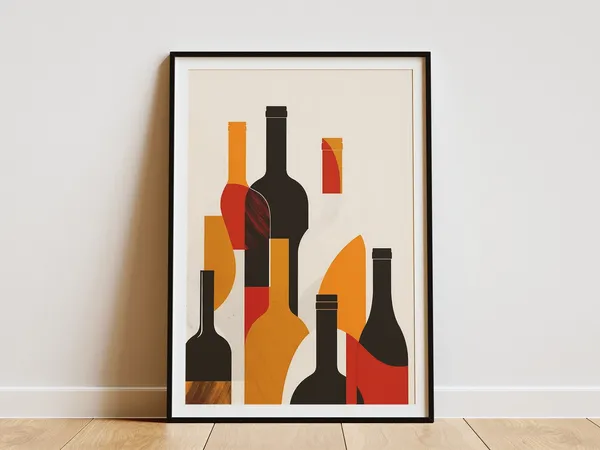 Abstract Wine Bottle Poster, Mid-Century Modern Art Print