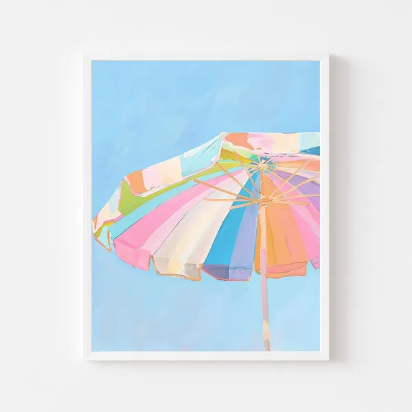 Pastel Rainbow Beach Umbrella Retro Art Print