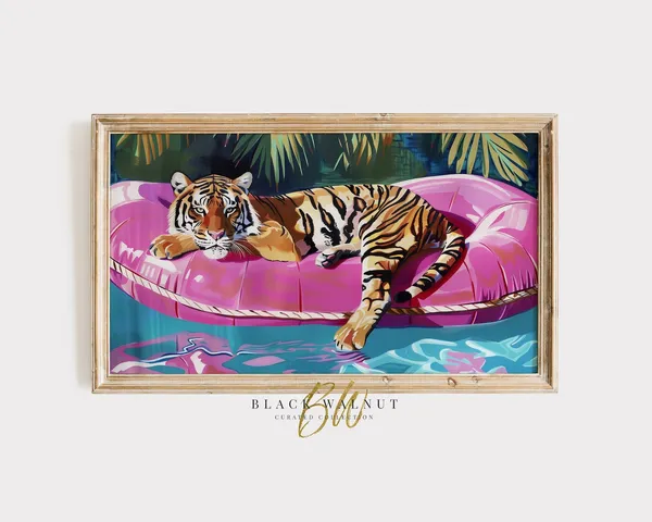 Summer Pool Tiger Dopamine Aesthetic Art Print