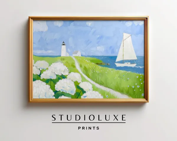 Nantucket Vintage Coastal Oil Painting Art Print